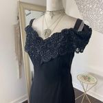 Vintage Made in USA Black Romantic Goth Off Shoulder Sequin Lace Midi Dress M Size M Photo 3