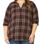 Westport  Burgundy and Black Checkered V-neck Relaxed Fit Top Photo 0