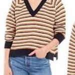Madewell  Striped V-Neck Sweater - Black and Tan Photo 0
