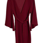 Lulus  Burgundy V Neck Flare Sleeve Tie Waist Dress Small Photo 0