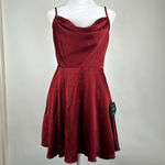 Lulus  Fanciful Flirt Burgundy Satin Cowl Neck Skater Mini Dress Size Small Photo 5