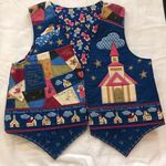 Unique 1980s reversible crop quilted vest with a country church angels embroidered patchwork design, featuring a blue and multicoloureddesign Size M Photo 0