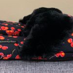 Victoria's Secret Black Red Cherry Satin Slippers Medium Photo 3