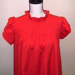 Amazon NWT tomato red pleated mock neck ruffle sleeve blouse Photo 1