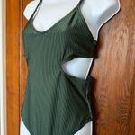 Aerie NWT Shine Rib Voop Cheeky One Piece Swimsuit Dark Green Large Photo 2