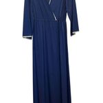 Vtg Vanity Fair Dressing Gown Blue Full Length Robe Cream Lace Trim Size Small Photo 0