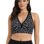 Peak Falls Apparel Women's Sports Bra Size S Black Gray Marble Print Racerback Photo 0