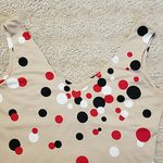 Womens S Beige Red Black White Polka Dot Midi Top Photo 3