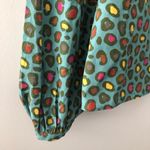Farm Rio Anthropologie x  Hanya Puff Sleeve Blouse Turquoise Colorful Leopard NEW Photo 7