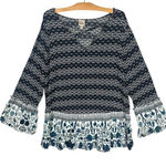 Como vintage  blue ruffle hem boho tunic top multi print flare sleeve plus‎ sz 1x Photo 0
