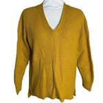 Cable Knit Pullover Sweater S Mustard Yellow V Neck Long Sleeve High Low 20PE Photo 0