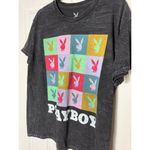 Playboy  Washed Black Multicolor Bunny Logo Grid Vintage Graphic T-Shirt Large Photo 1