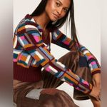 Sea New York Camryn Crochet Multicolor Patchwork Wool Sweater Maroon Boho sz L Photo 5