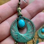 Boho Turquoise Dream Catcher Patina Dangle Earrings Green Photo 4