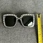 Sparkly, Fluted Rhinestone Rimmed Sunglasses, Black, Silver Black Photo 10