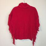 Gianni Bini GB Red Fringe Oversized Turtleneck Poncho Sweater Size XS Knit Short Sleeve Photo 7
