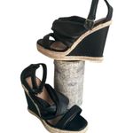 Qupid  Cascade Wedge Sandal Espradrille Vegan Leather Size 6.5 Black Sandal Photo 1