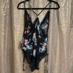 INC  International Concepts Black Tropical Lace Chiffon Floral Lingerie Bodysuit, Photo 1