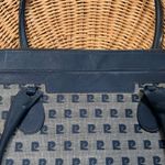 Pierre Cardin  Vintage Blue Navy Cowhide and Canvas Monogram Tote Bag Case - Rare Photo 11