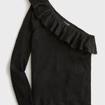 J.Crew Womens Ribbed Ruffled Neck One Shoulder Top Blouse Black Size Medium NWT Photo 0