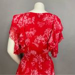 Gilner Farrar Dress Finley Flower Print Red Mini Ruffles Crinkly Fabric Medium Photo 8