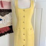 J.Crew Sophia Square Neck Tweed Midi Dress with Golden Buttons Yellow Sz 4 NWT Photo 1