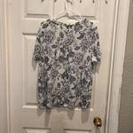 Rachel Zoe 100% LINEN Black White Floral Print Pullover Blouse Size 2X Beachy Photo 4