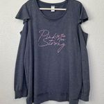 Livi Active “Pink is the New Strong” Gray Cold Shoulder Sweatshirt Size 18 Photo 0