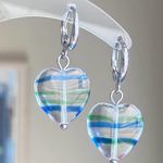 Handmade retro vintage fairy whimsical style quality Czech glass heart beads dangle earrings🩵 Photo 0
