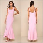 Lulus LULU’S Romantic Destiny Light Pink Square Neck Trumpet Maxi Dress Photo 1