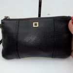 Lodis RFID Black Leather Wristlet Clutch Purse Gold Logo Detachable Strap Photo 2