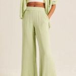 Abercrombie & Fitch Crinkle Cotton Gauze Wide Leg Pant Lime Green Photo 0