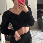 Sadie and Sage Black Fuzzy Wrap Front Long Sleeve Photo 4