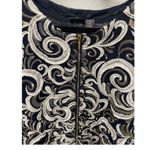 Chico's ‎ traveler collection scrolls bomber jacket- Navy blue/White/Gold SZ 2 Photo 3