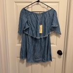 Elan  Off the Shoulder Denim Frayed-edge Dress Size Large Photo 1