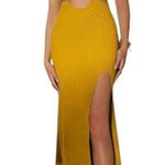 Fashion dress maxi cut out split thigh high halter neck yellow large NWT Photo 2
