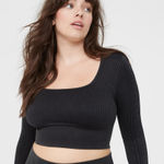 Aerie New Offline by Women's Ribbed Long Sleeve Black Crop Top Size Medium NWT Photo 0