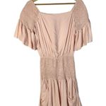 Free People Sam Light Pink Smocked Short Sleeve Mini Dress S Photo 2