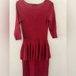 Zac Zac Posen Dress Ruffle Peplum Waist Stretch Knit Slinky 2000s y2k Medium Red Photo 2