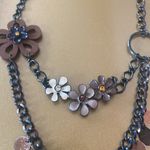 Vintage Y2K Floral Charm Necklace, Flower & Coin Charms, 15.5 inches Brown Photo 1
