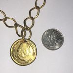 Vintage Aged Gold Brass Tone Chunky George Washington Faux Coin Boho Necklace Photo 4
