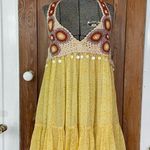 ZARA  Limited Edition Crochet Dress V-Neck Ruffled Shell Tassels Boho Yellow~XL Photo 4
