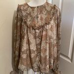 Bishop and Young  Tan Floral Sheer Long Sleeve Blouse Boho Peasant S Photo 0