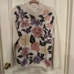 Vintage Hand Knit Chrysanthemum Sweater Womens White Floral Pink Purple Flowers Size M Photo 8
