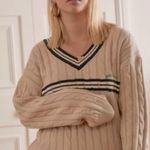 BDG Urban Outfitters  Beige Cotton Blend Cable Knit V Neck Varsity Sweater L Photo 2