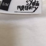 Syd + Mallory Leather Wink Eye Crop Tee Varsity Baseball Jersey 3/4 Sleeve Shirt White Photo 3