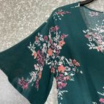 Charming Charlie Forest Green Floral Tie Front Top - Size Small - Flutter Sleeve Photo 3