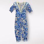 Farm Rio  Full of Flowers‎ Jumpsuit Blue Crochet Lace Size M Photo 2