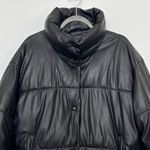 2010s NVLT Black Faux Leather Puffer Jacket Matte Finish Snap Closing Large Photo 2