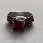 TJ Maxx Luxury multi-RED STONE Ring white  Rhodium Plated Size 7 Photo 3